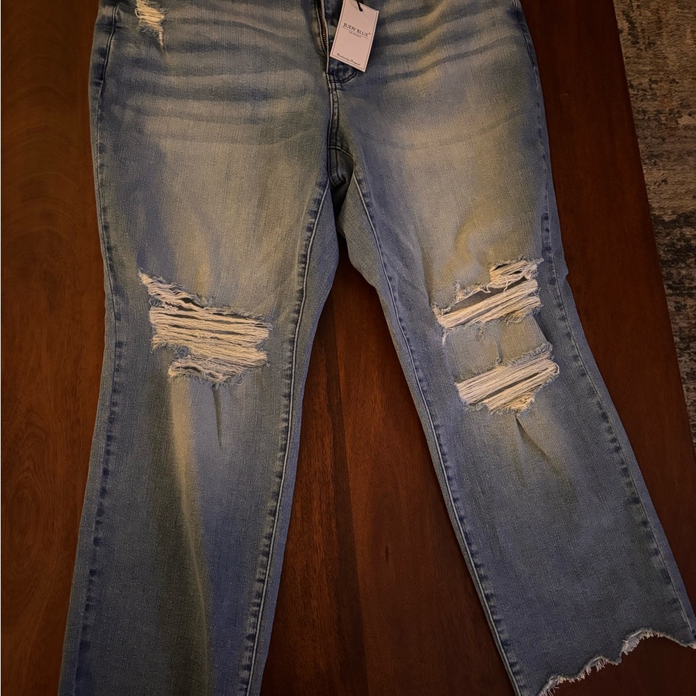 Judy Blue 14w Distressed Straight Blue Jeans